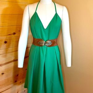 Elia Cher Deep V Green Adjustable Strappy Dress